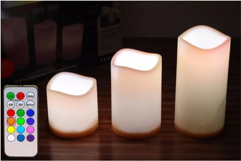 Светодиодный искусственные свечи на батарейках восковой столбик, меняющий цвет, светодиодный короткая свеча без пламени с беспроводным пультом дистанционного управления
