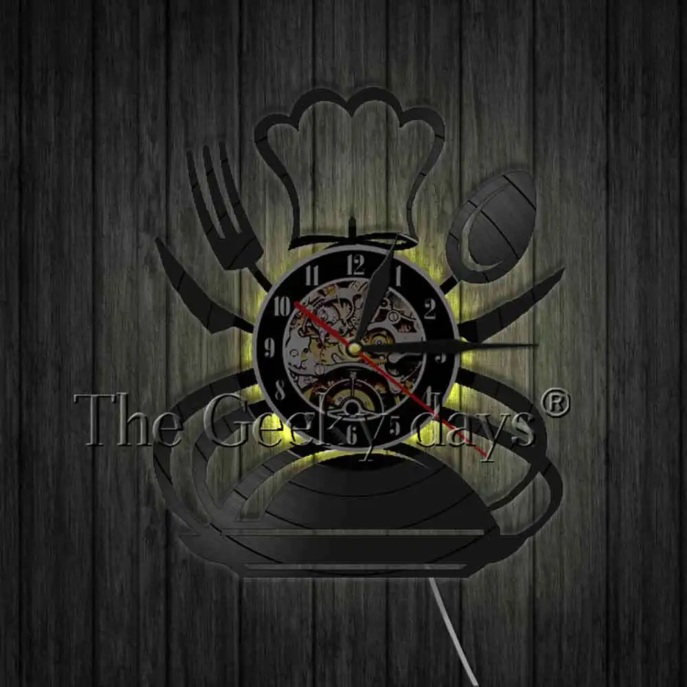 Вилка Нож и ложка Виниловая пластинка настенные часы кухонные настенные часы ручной работы часы для столовой Настенный декор