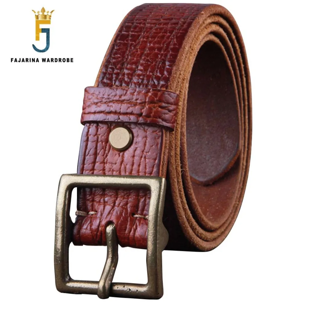 

FAJARINA Men's Retro Belt Super Quality Bark Crack Genuine Leather Stainless Steel Buckle Belts for Men Accessories Man N17FJ219