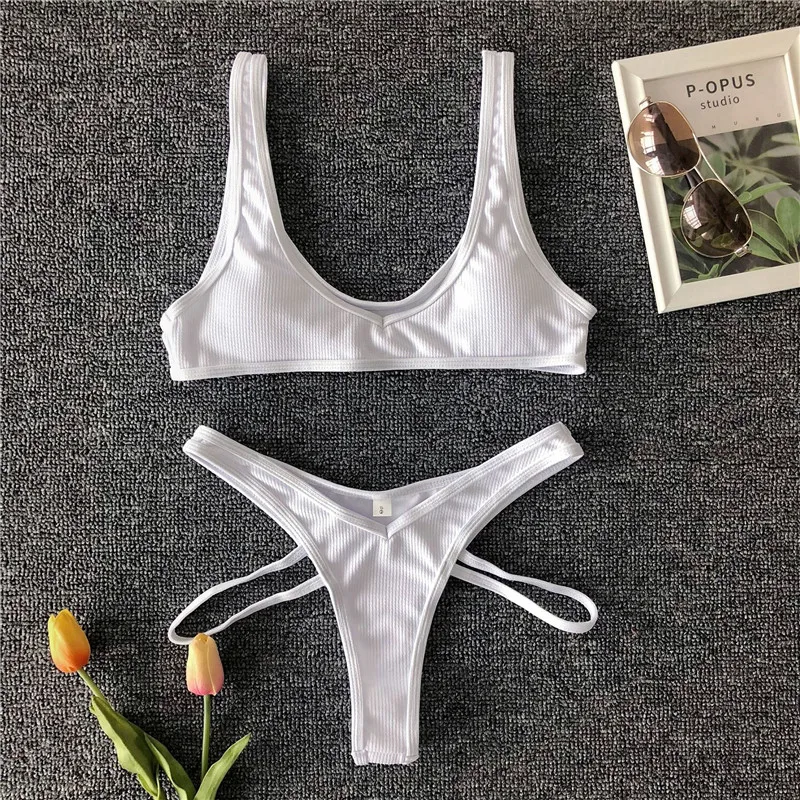 In-X High waist bikini Neon swimsuit female Ribbed swimwear women Bathing suit Sports bikini Beach wear Two-piece suit new