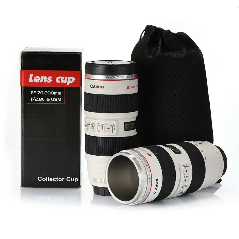 Simulation Camera Len Mug Stainless Steel Lens Cup Special Lid Canon Camera Lens Coffee Mug Cup