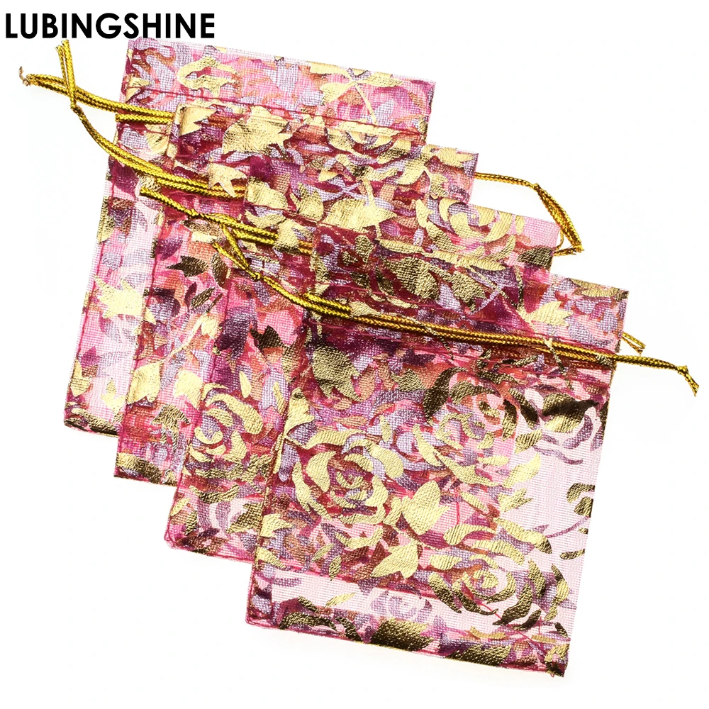 

50Pcs/lot High Quality Exquisite Rose Flower Organza Bags Nice Jewelry Packaging Bags Wedding Christmas Gift Pouches Bag