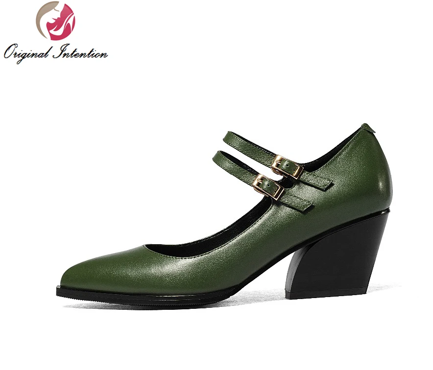 

Original Intention Fashion Women Pumps Stylish Square Toe Square Heels Pumps Beautiful Black Green Shoes Woman US Size 3.5-10