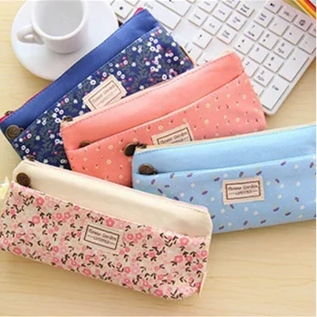 

School Pencil Bag Pencil Pouch Double Zipper Pure and Fresh Cosmetic Bags Office Stationery Canvas Pencil Case