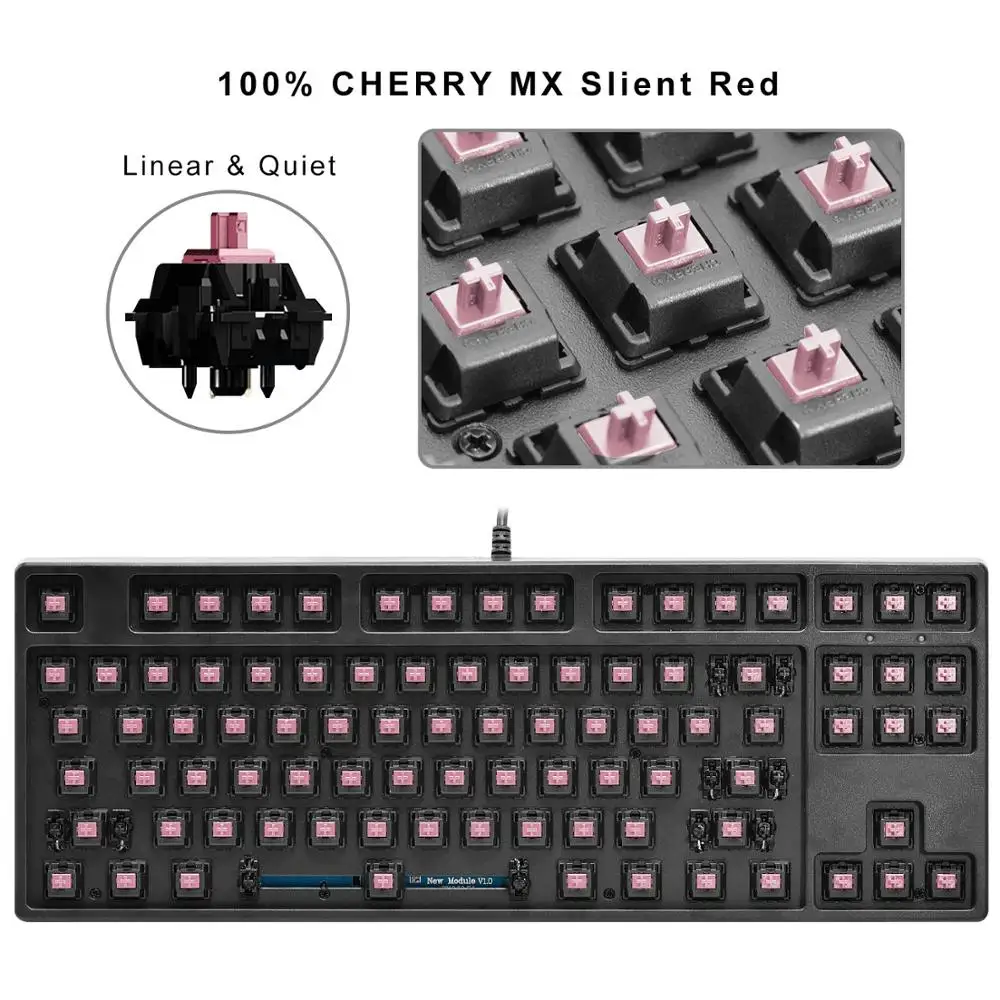 Механическая игровая клавиатура GANSS TKL 87 клавиш PBT Keycaps Linear & Quiet Cherry Mx Silent Red для игр