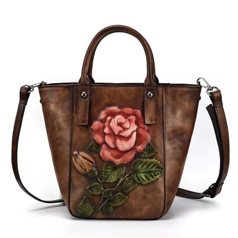 

Mini 3D Flower Women Genuine Leather Handbags Original Female Leather Messengers Women Small Totes Vintage Women's Bag