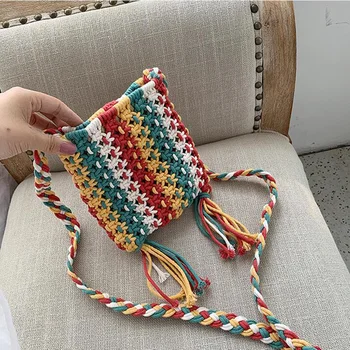 

Bohemia Fashion Colorful Woven Bag Female Cotton Rope Crossbody for Women 2019 Weaving Tassel Shoulder Bag Beach Holiday Bags