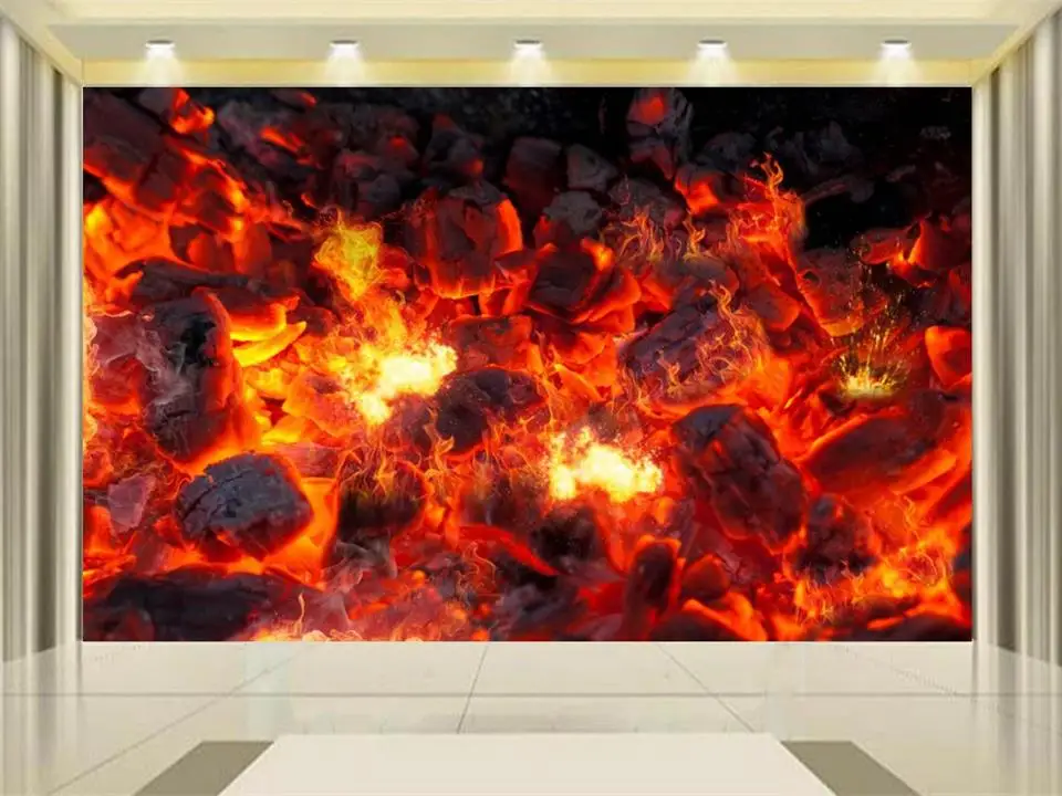 3d обои фотообои на заказ Настенные для гостиной живой уголь огненное пламя