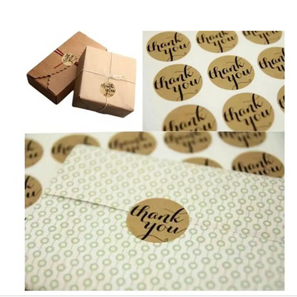 

108 pcs Lots Circular Cursive writing Thank you Adhesive Kraft Seal Sticker for Baking Gift Label Stickers Funny DIY Work