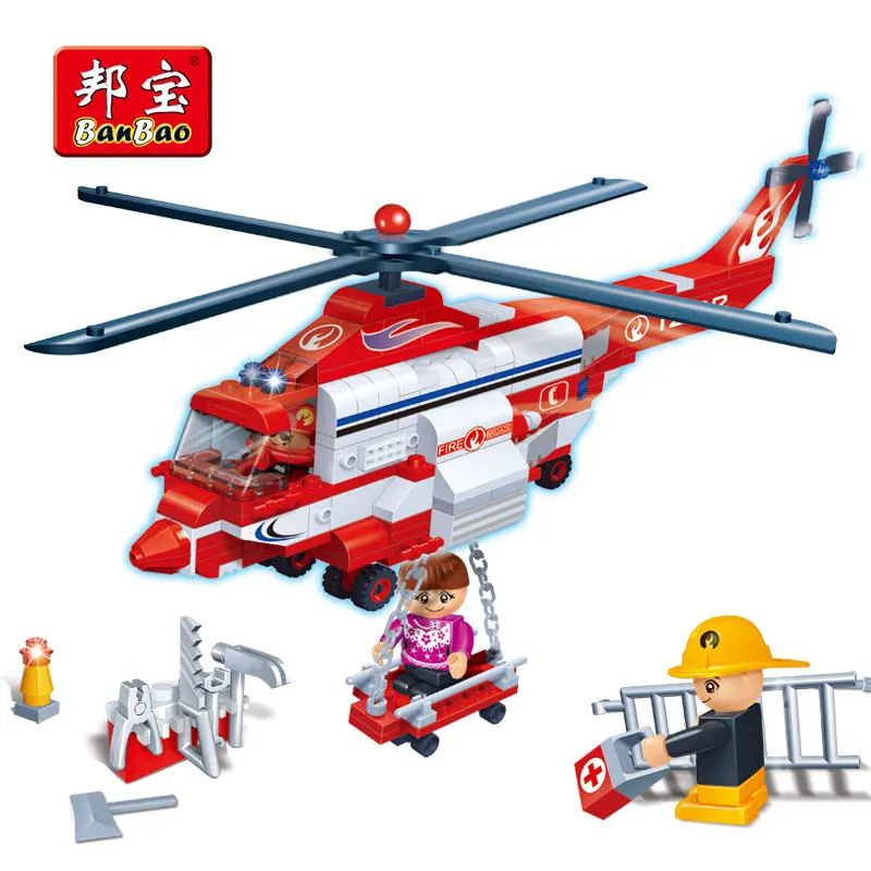 

BanBao City Fire Helicopter Firefighters Building Blocks Educational Bricks Children Kids Toy Model 8315 Compatible With legoe