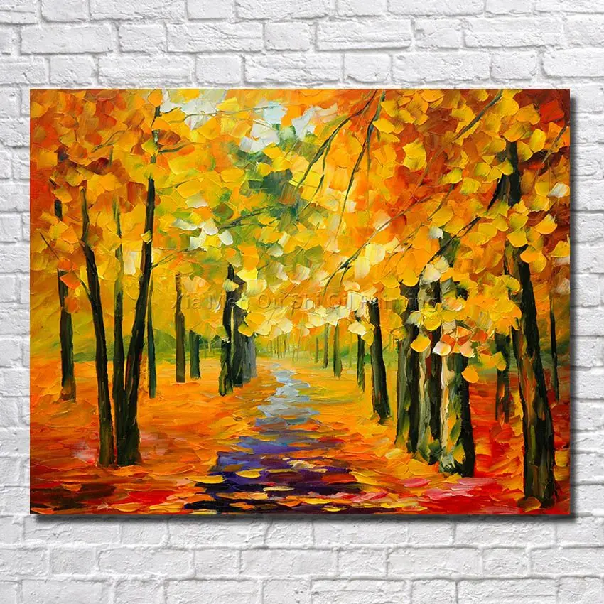 Wholesale Cheap Abstract Autumn Forest Knife Oil Painting On Canvas