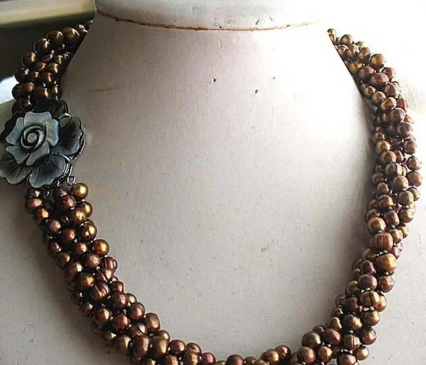 

popular 5rows freshwater pearl coffee round 5-7mm necklace 17