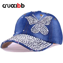 CRUOXIBB модные хрустальные бабочки джинсовые бейсболки женские шляпы со стразами Snapback кепки s для женщин досуг кепки