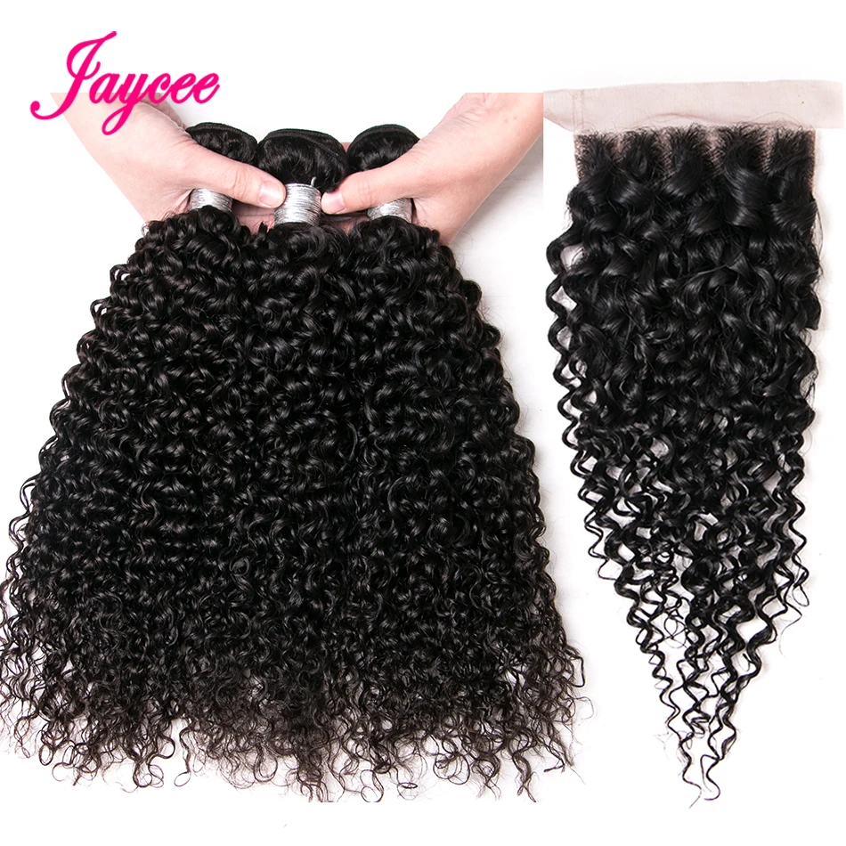 

Jaycee Malaysian Curly Hair With Closure Remy Human Hair Weave 3 Bundles with Closure Malaysian Hair Bundles With Closure