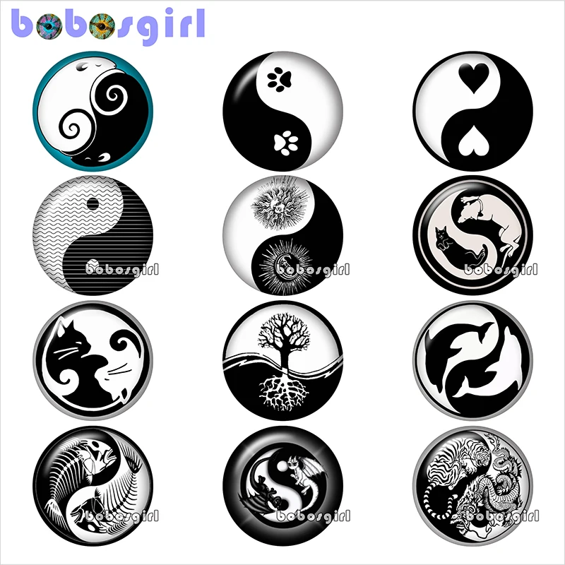 

Yin Yang Sun dragon tree tiger paw glass snap button jewelry DIY Round photo cabochons flat back TW1160