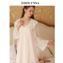 Осенняя одежда для сна из 2 предметов, женская одежда для сна, домашняя одежда, комплект одежды для сна, кружевное кимоно с рюшами, пеньюар, комплект для кормящих, ночная рубашка H768