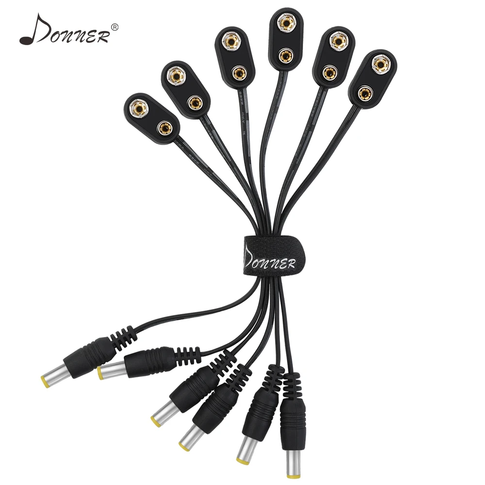 

Donner 6-Pack 9V Battery Clip Converter Power Cables Snap Connector DC 2.1 5.5mm Plug For Guitar Effect Pedal Power Supply Cable