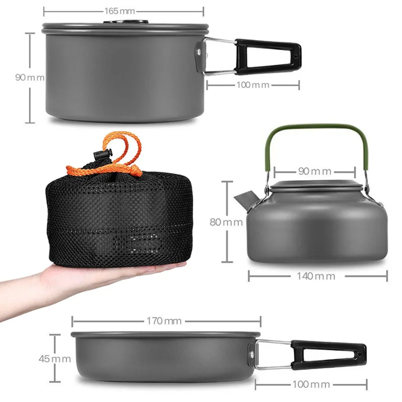 

3PCS/Set Outdoor Hiking Multi Tool Ultralight Cooking Set Portable Tableware Pot Pan Kettle Utensils For Camping Pinnic Sets