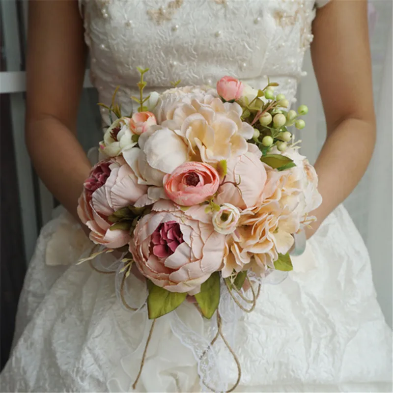Европейский цветок невесты ручной работы букеты для свадебного украшения реквизит украшения поддельные цветы - Цвет: Pink A