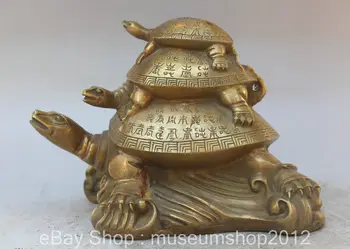 

9" China Feng Shui Brass Sea Turtle Tortoise Family Cross River Longevity Statue