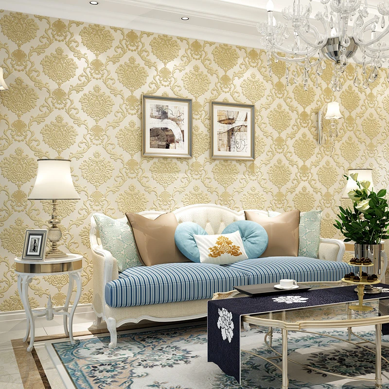 beibehang European large flower non - woven bedroom modern minimalist living room TV background wallpaper Wallpaper Damascus
