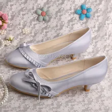 Wedopus Новое Прибытие Низкой Heels4CM Свадебные Туфли Невесты Серебряная Атласная