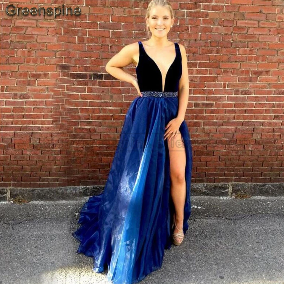 Зеленое синее длинное платье для выпускного вечера Vestido элегантные женские вечерние платья вечерние длинные платья с разрезом по бокам