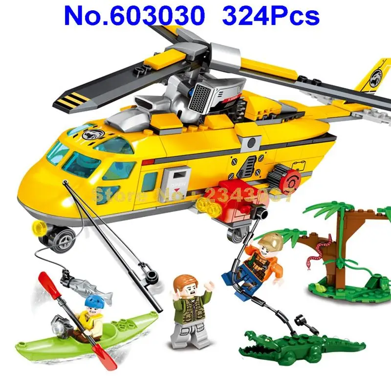 

603030 324pcs City Rescue Jungle Helicopter Boat Building Blocks Toy