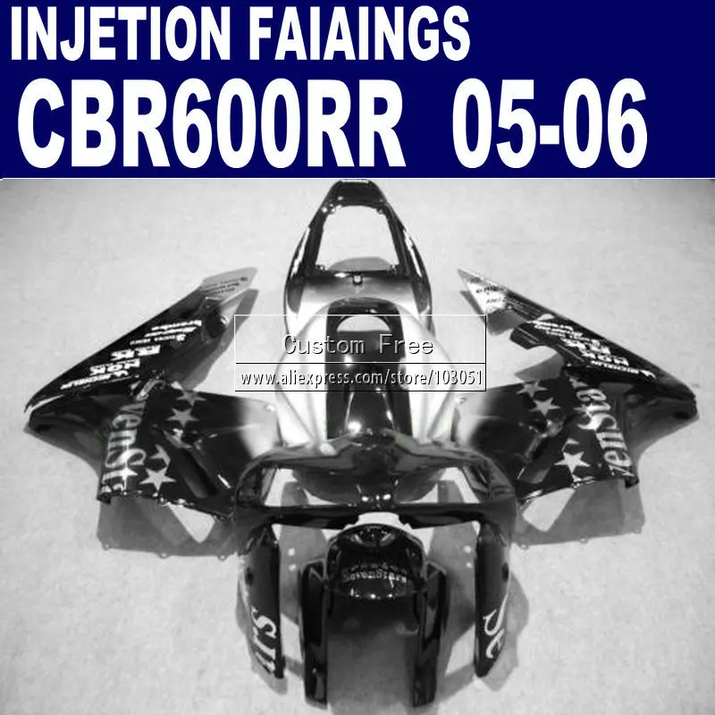 

plastic Injection fairings for Honda sevenstars CBR 600 RR fairing 2005 2006 CBR 600RR CBR600RR 05 06 black silver kit