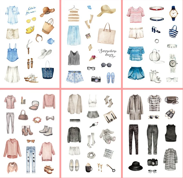 

6 pcs/pack Daily Wear Cloth Dress Bullet Journal Decorative Stickers Scrapbooking Stick Label Diary Stationery Album Stickers