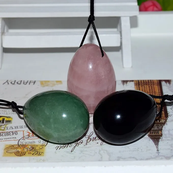 

3 pcs 40*25mm natural obsidian green jade and rose quartz drilled yoni egg