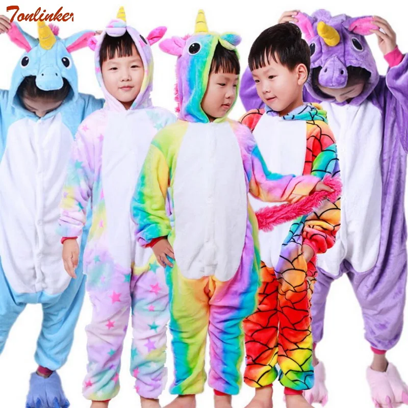 

Kids Unicorn Jumpsuit Pajamas Girls Boys Rainbow Unicorn Hooded Romper Sleepwear Anime Cartoon Cosplay Costume Child Clothing