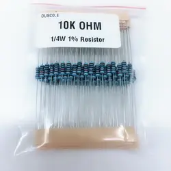 100 шт 1 Pack 1/4 W 1% Металл резистор 10 K 100R 120R 220R 330R 470R 680R 1 K 2 K 2,2 K 4,7 K 6,8 K 20 K 100 K 220 K Ом Сопротивление