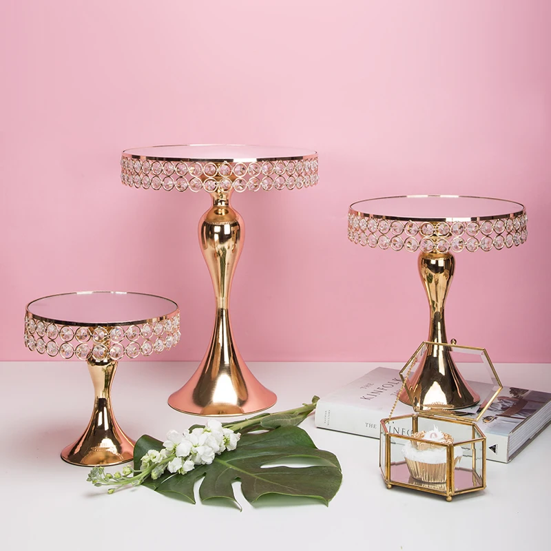  New arrive Gold Crystal cake stand set Electroplating gold mirror face wedding party table candy ba