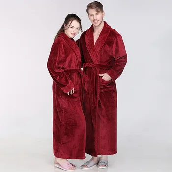 

Lovers Nightdress Winter Warm Sleepwear Ankle-Length Long Robe For Women Men Flannel Kimono Bathrobe Gown Long Sleeve Nightgown