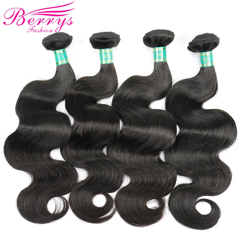 Berrys модные 4 пучка перуанские волнистые волосы 10A Virgin Weave Natural 1B 100% человеческие волосы для наращивания 10-28 дюймов Бесплатная доставка