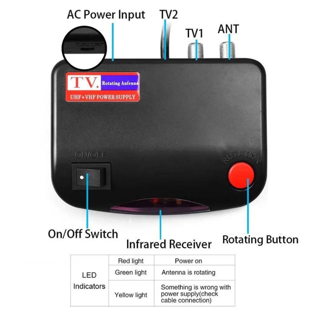 150Mile HDTV 1080P Outdoor Amplified Digital TV Antenna 360°Rotor UHF VHF Leadzm