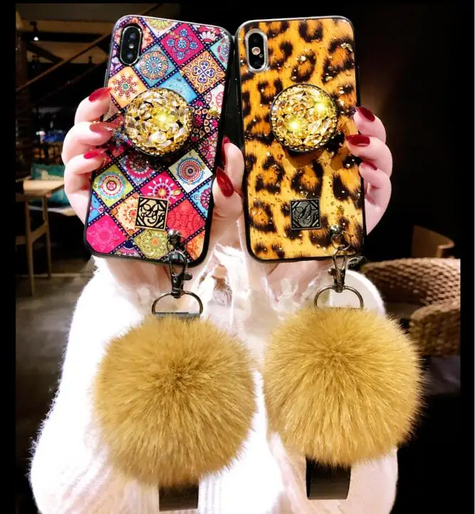 Luxury Rhinestone phone case for iPhone Xs max 6 7 8 plus Jewelled Silicone Lanyard Flower Ring Bracket mobile cover |