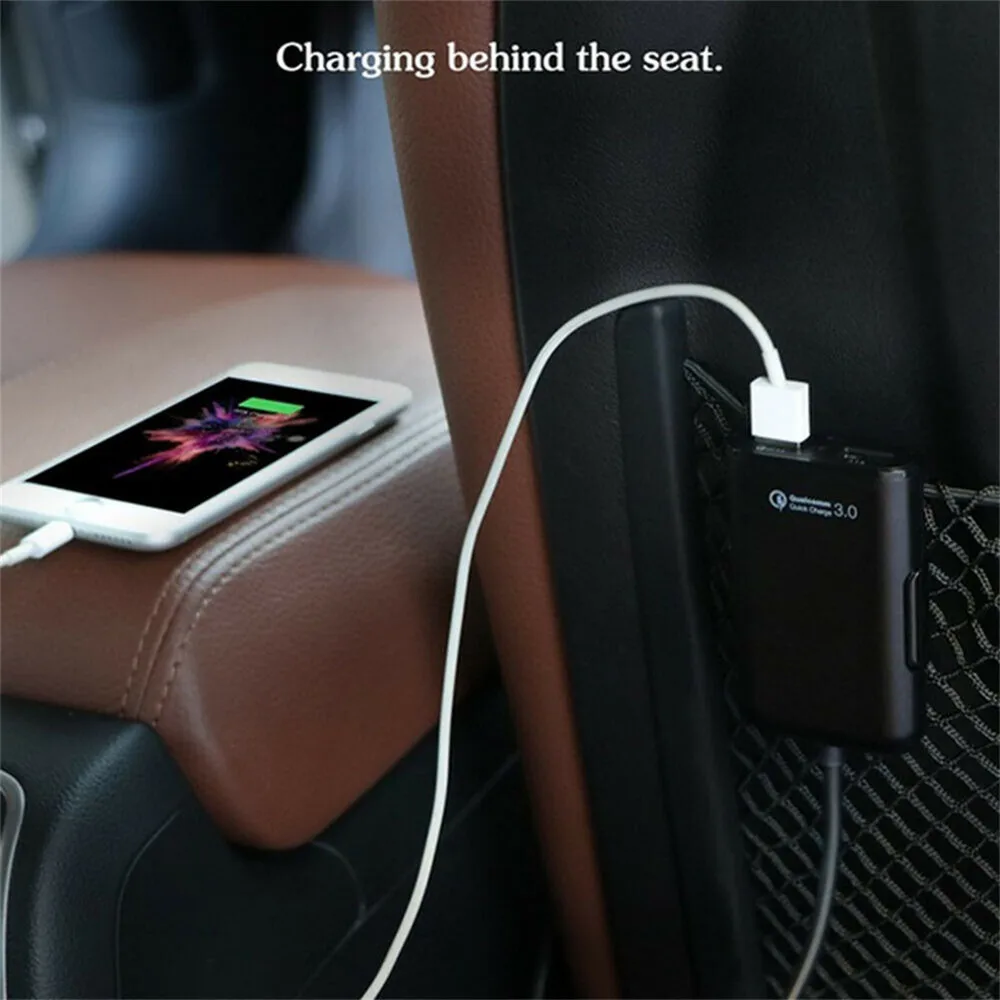 KONGYIDE QC 3,0 заднее сиденье автомобильное зарядное устройство для телефона для Iphone Мульти Usb заднее сиденье авто автомобиль Быстрая Зарядка адаптер с длинным кабелем