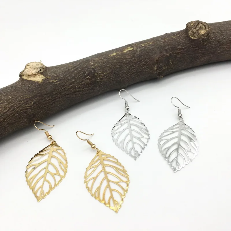 

2018 Pendientes Mujer Hot Fashion Wholesale Jewelry Hollow Metal Leaves Dangling Long Statement Drop Earrings For Women Bijoux