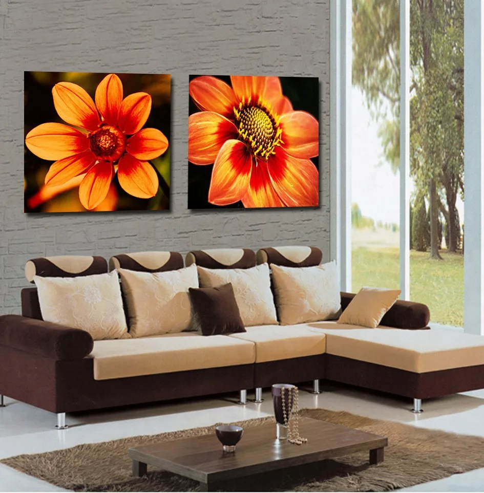 Elegant Flowers Canvas Prints Black And Orange Flower Canvas Wall Art
