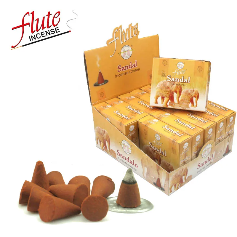 

FLUTE 120 Cones/Pack Sandalwood Aroma Spice Incense Cones Handmade from Indian Strong Fragrance Cone Incense For Aromatherapy