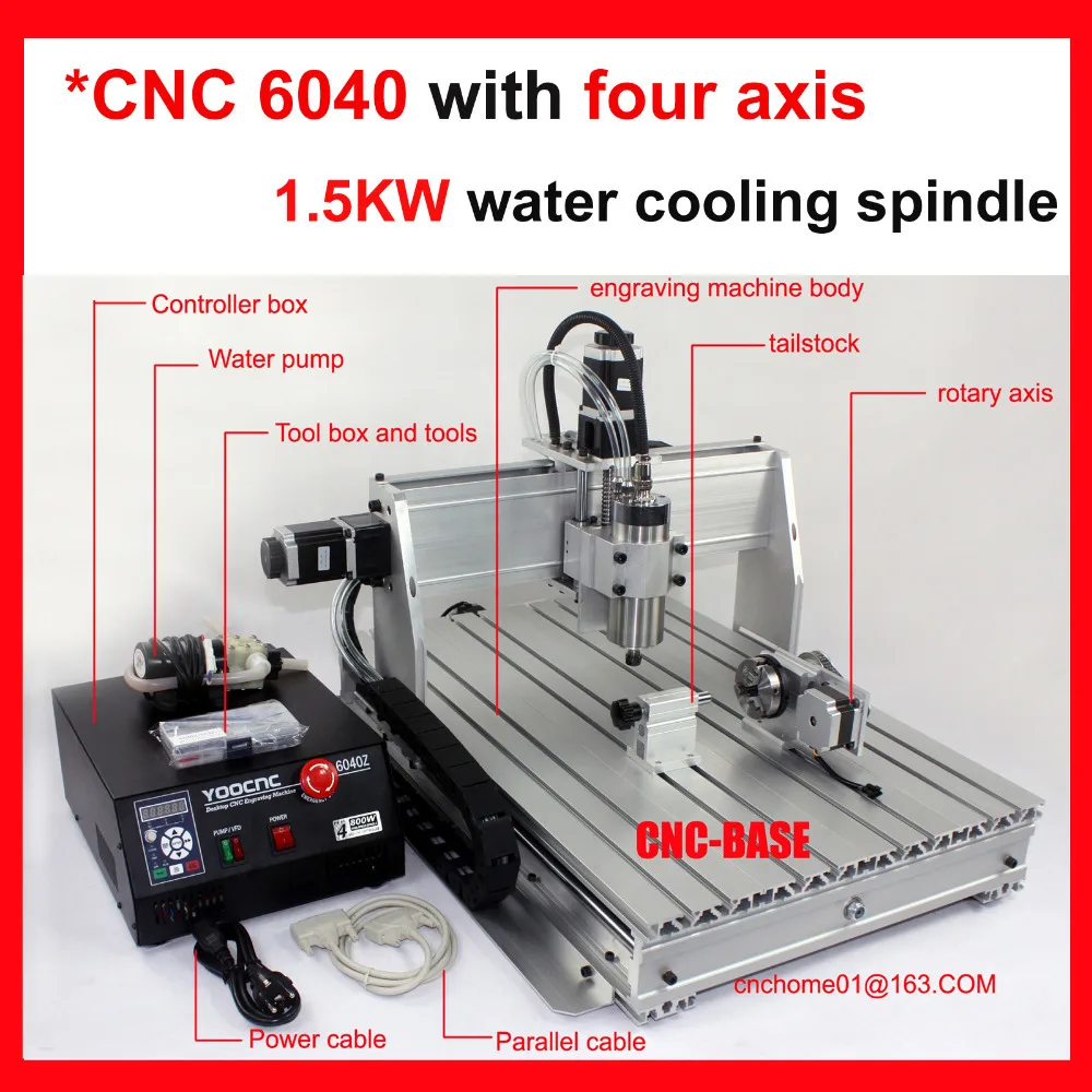 CNC 6040 four 4 axis rotary axis +1500W spindle + tailstock cnc router