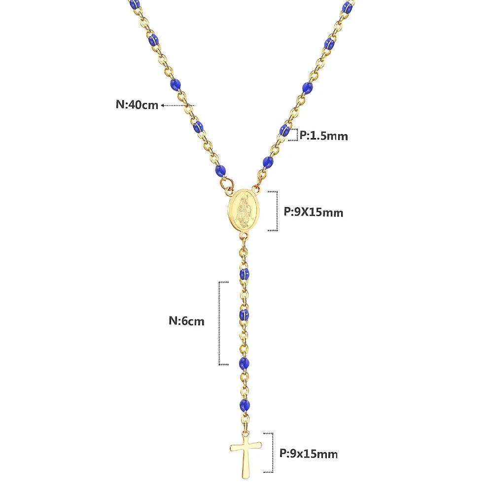 LUXUSTEEL Length 40cm+6cm Choker Necklace Religious Jewelry White/Black/Blue Color Rosary Beads Cross Pendant Necklace Female