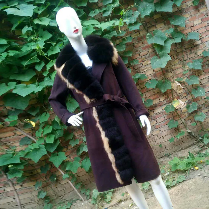 Горячая Распродажа, кашемировое пальто для женщин с длинным воротником, натуральный Лисий мех, натуральная кожа, куртка для женщин, пальто из натурального меха, NZ-003 - Цвет: Style 3