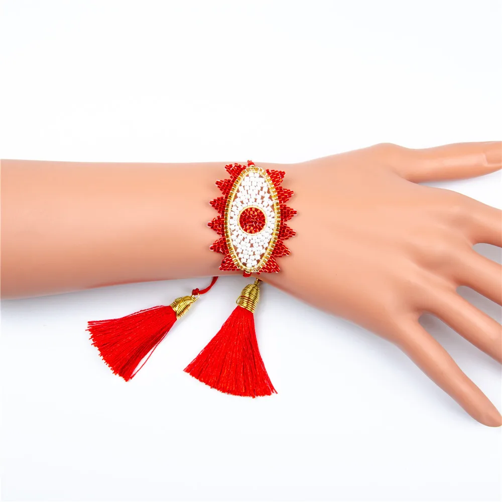 Красный браслет evil eye MIYUKI Турецкий Дурной глаз Pulseras браслеты с кисточкой тканые регулируемые женские подарки дропшиппинг
