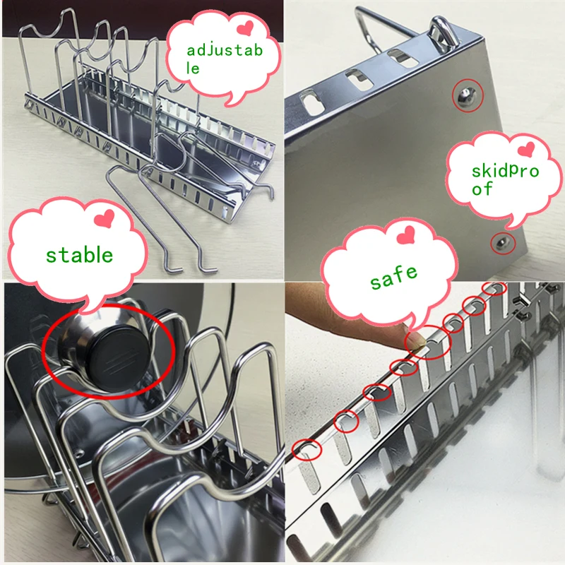 Stainless Steel Adjustable Pot Lid Organizer Kitchen Organizer Pan Cutting Board Holder Dishes Rack