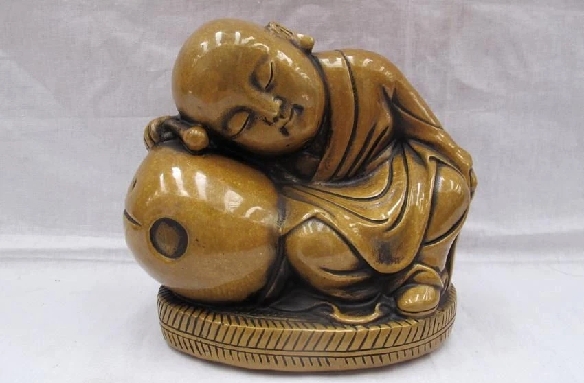 

Tibet Pure Bronze Muyu pillow to sleep Buddhist Little monk Buddha Statue
