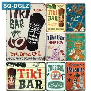 

[SQ-DGLZ]Hot Tiki BAR Eat Drink Chill Metal Sign Vintage Metal Plates Cafe Pub Club Home Wall Decor Tin Signs Retro Plaque