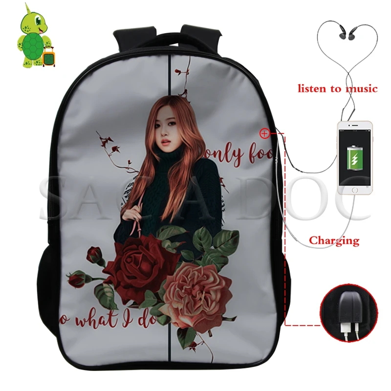 Kpop Черный розовый женский рюкзак USB для зарядки Mochila Kill This Love Rose/Lisa сумка мужские многофункциональные школьные рюкзаки дорожные сумки - Цвет: 7